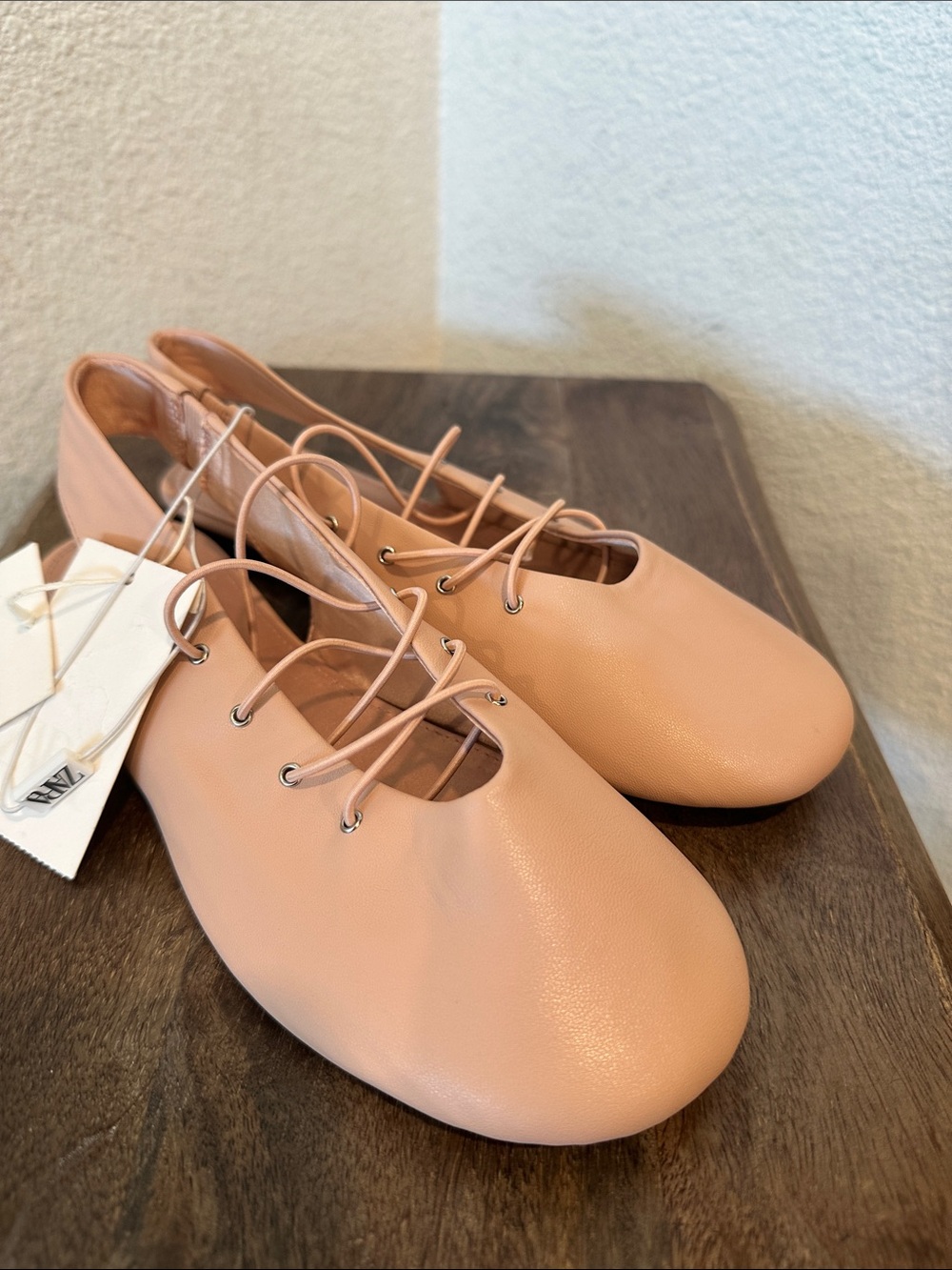 NWT Zara Girls Pastel Pink Lace-Up Slingback Ballet Flats - Size EU 34 / US 2.5